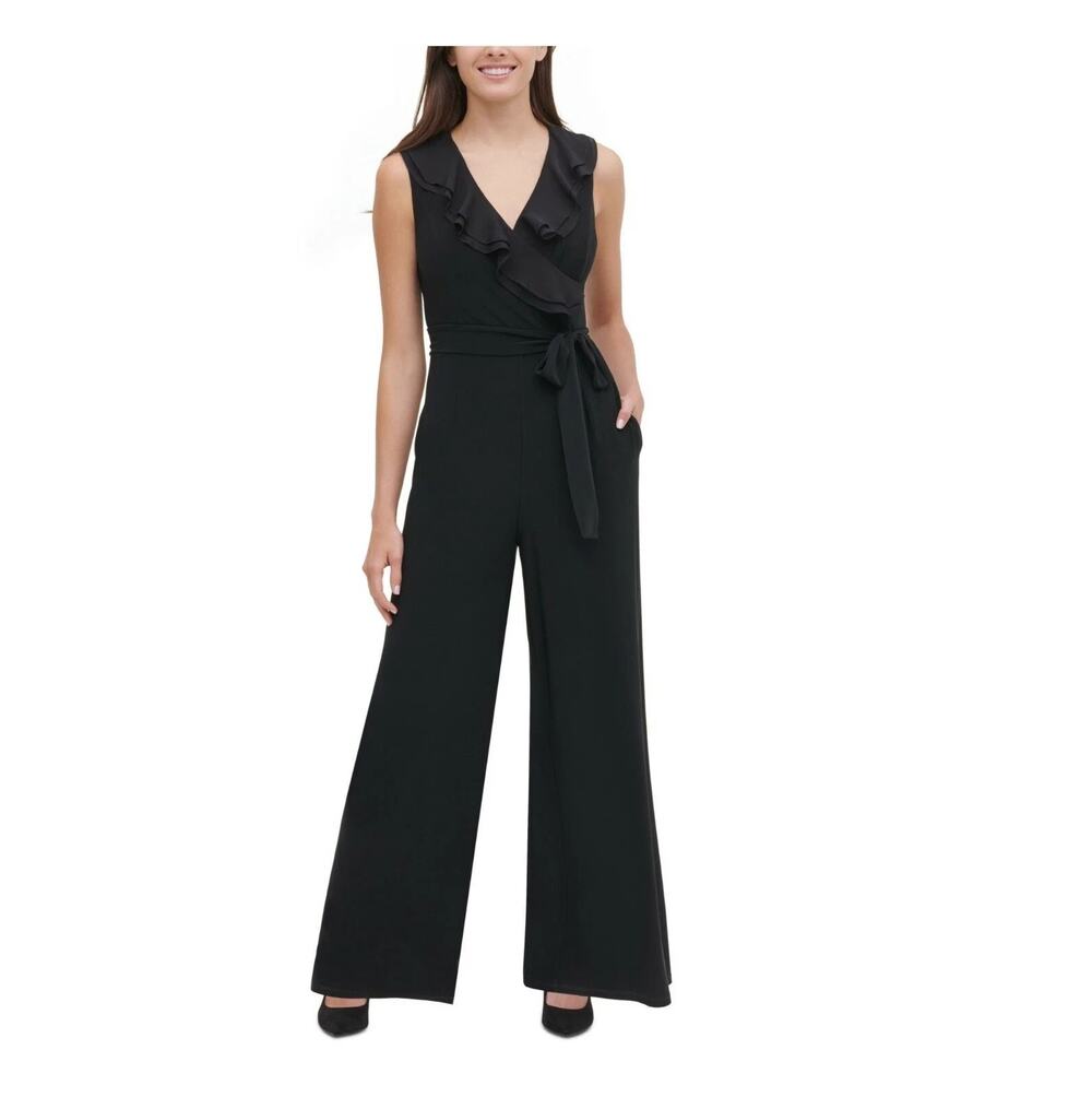 Tommy Hilfiger Women’s Ruffled Wide-Leg Jumpsuit Size 16W Black NWT
